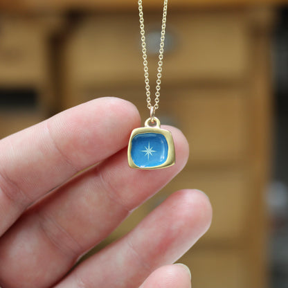 Gold Star Necklace - Sterling Silver And Blue Enamel Star Pendant - Star Charm Jewelry