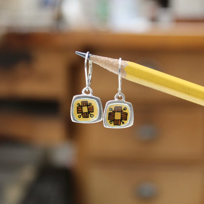 Lever Back Flower Earrings Made with Sterling Silver and Vitreous Enamel