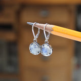 Sterling Silver Rose Cut Rainbow Moonstone Earrings - Prong Set Gemstone Dangle Earrings
