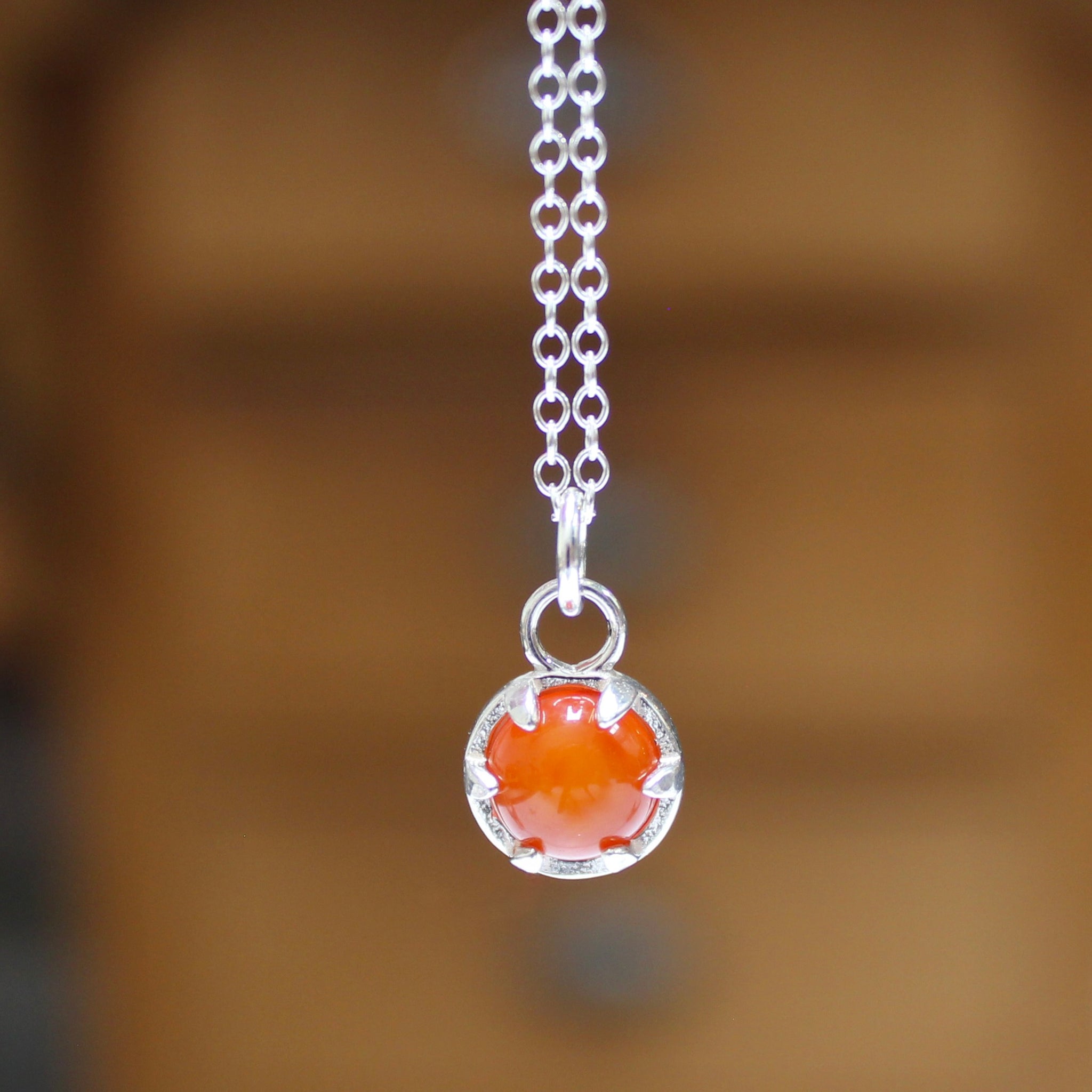 Sterling Silver Hand Stamped Orange Carnelian Moon Pendant 2024 Necklace