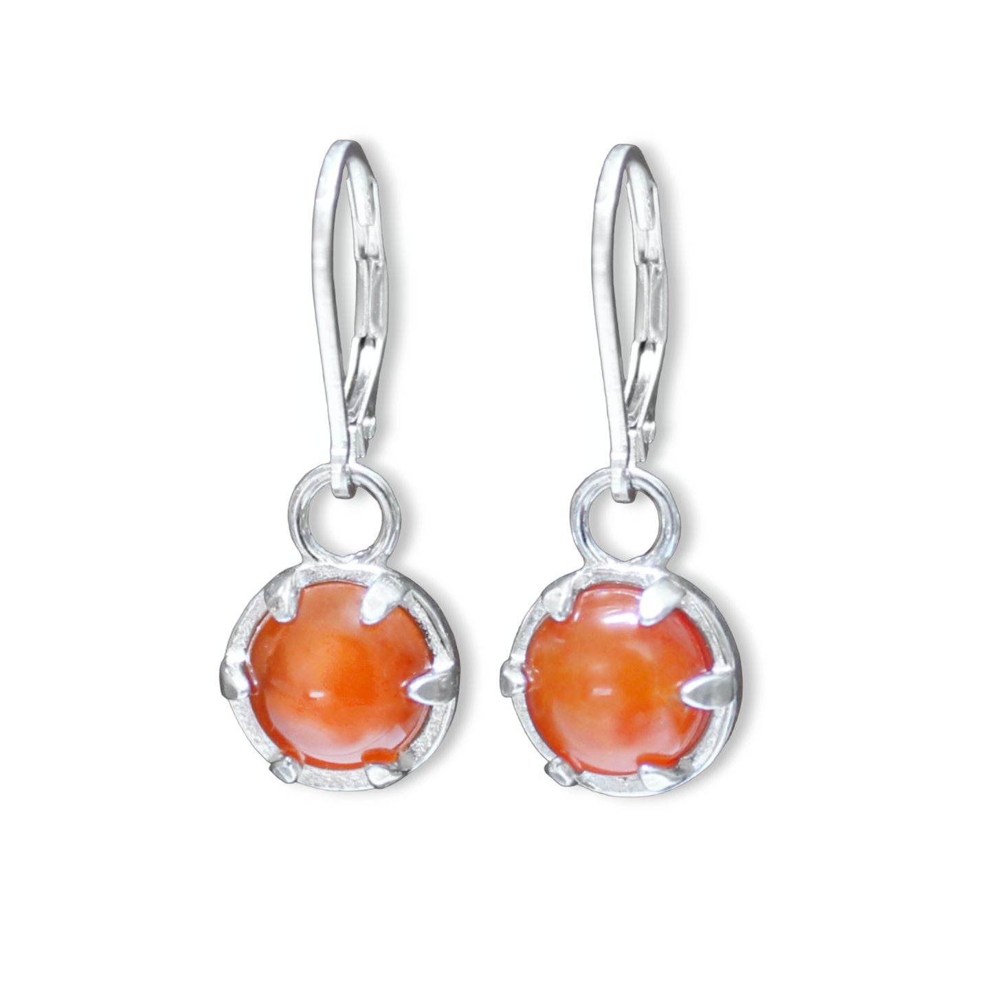 Sterling Silver Orange Carnelian Earrings - Prong Set Gemstone Dangle Earrings