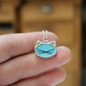 Bright Colored Cat Whiskers Pendant - Sterling Silver and Enamel Necklace - Cat Jewelry on Adjustable Chain