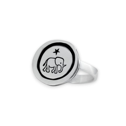 Elephant Ring - Sterling Silver Elephant Sketch Charm Ring by Mark Poulin