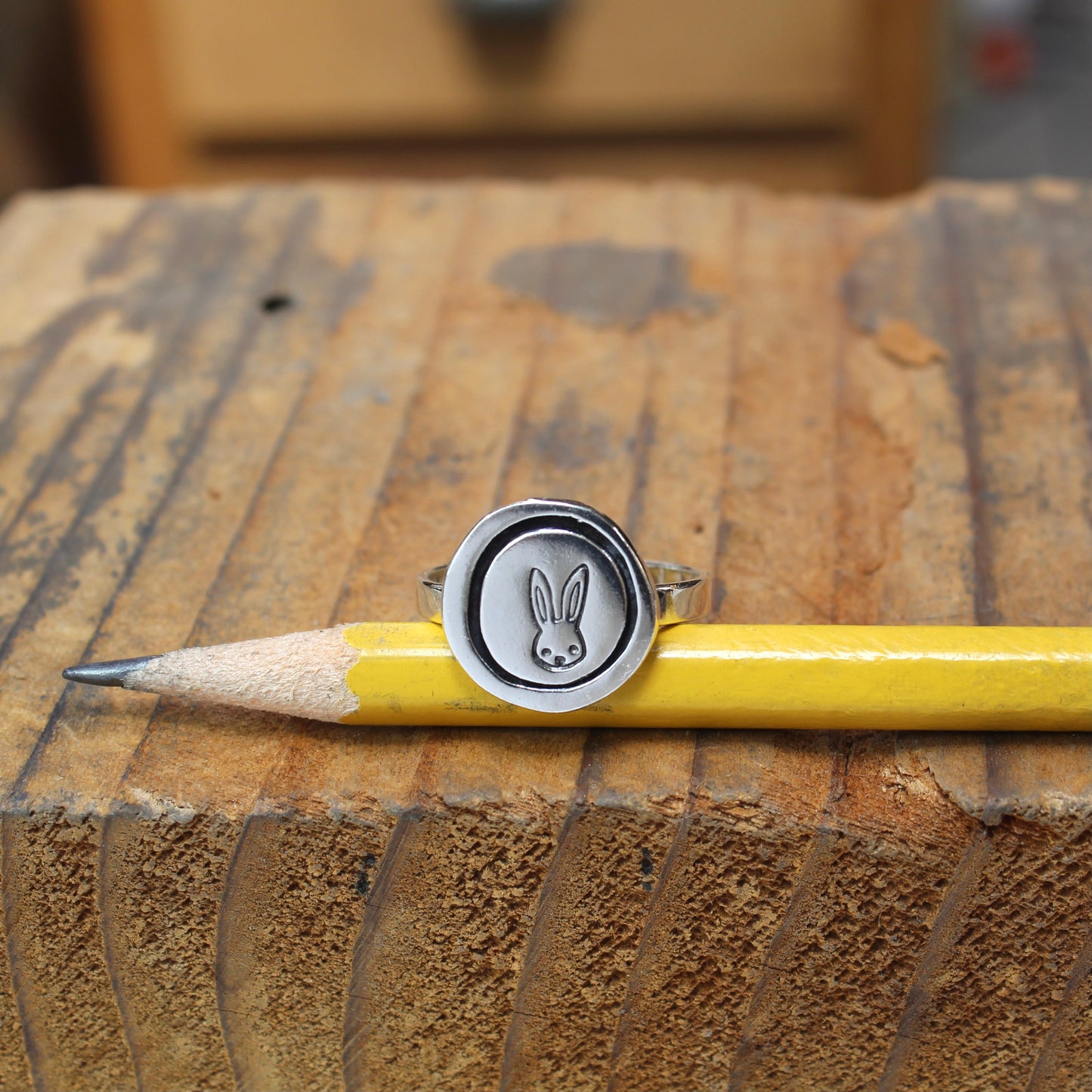 Sterling Silver Rabbit Sketch Ring by Mark Poulin