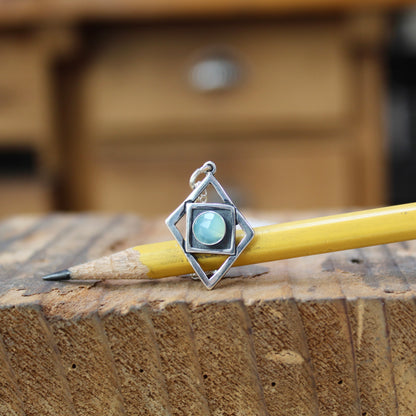 Diamond Shaped Chalcedony Necklace - Modern Geometric Chalcedony Pendant on Adjustable Chain