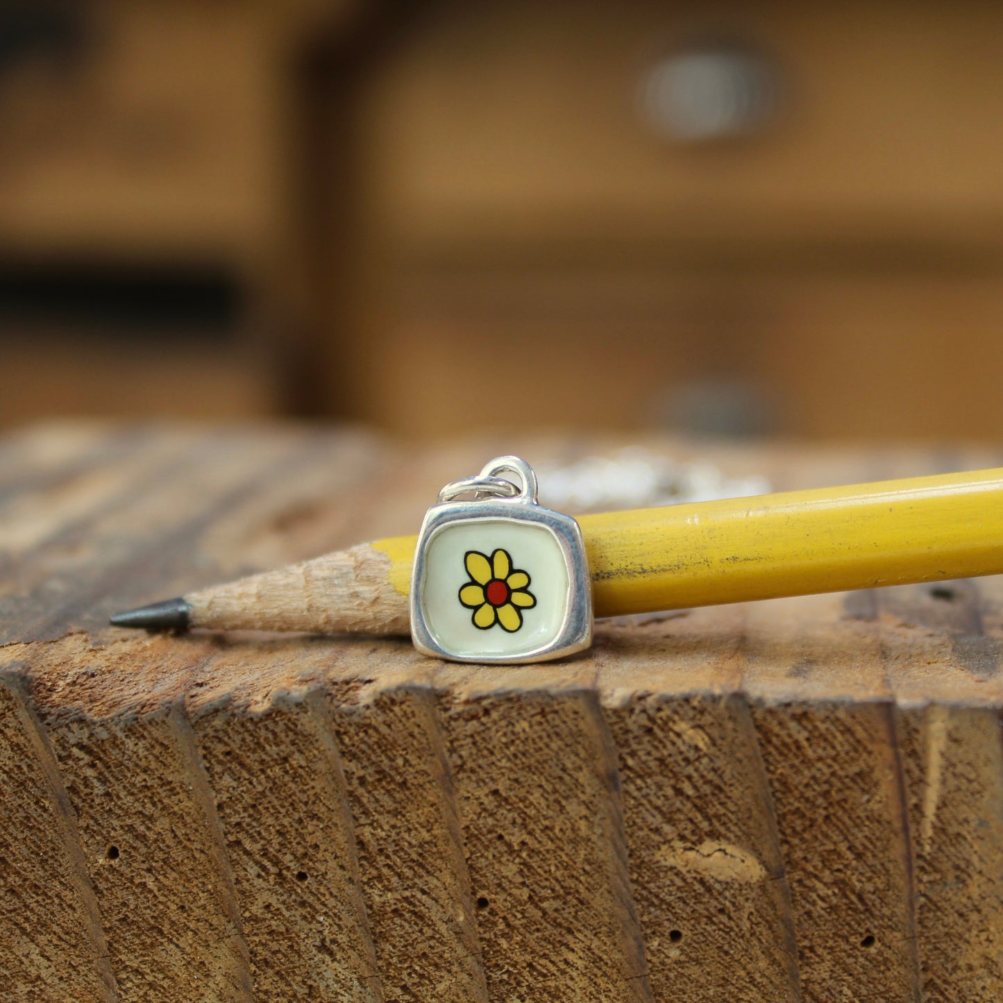 Teeny Tiny Enamel and Sterling Silver Daisy Necklace on Adjustable Serling Chain