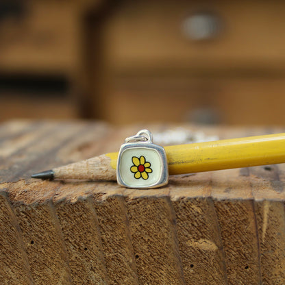 Teeny Tiny Enamel and Sterling Silver Daisy Necklace on Adjustable Serling Chain