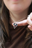 Sterling Silver Black Enamel and Rose Cut Garnet Heart Necklace - Heart Pendant with Prong Set Gemstone Whimsigoth