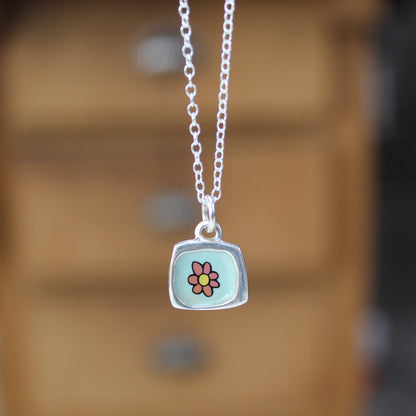 Dainty Pink Flower Necklace - Sterling Silver and Enamel Pastel Flower Necklace on Adjustable Chain
