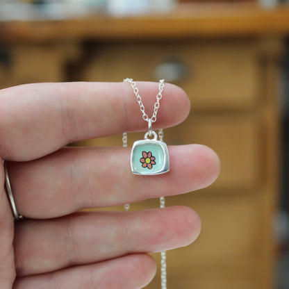 Dainty Pink Flower Necklace - Sterling Silver and Enamel Pastel Flower Necklace on Adjustable Chain