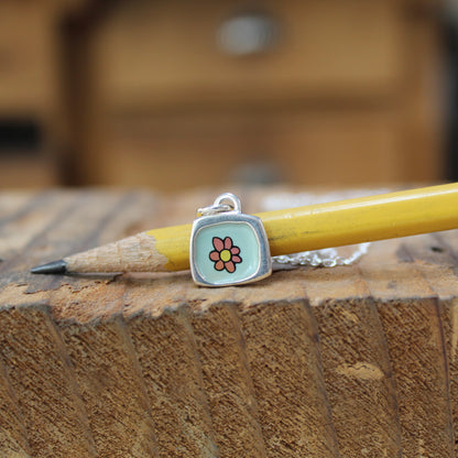 Dainty Pink Flower Necklace - Sterling Silver and Enamel Pastel Flower Necklace on Adjustable Chain