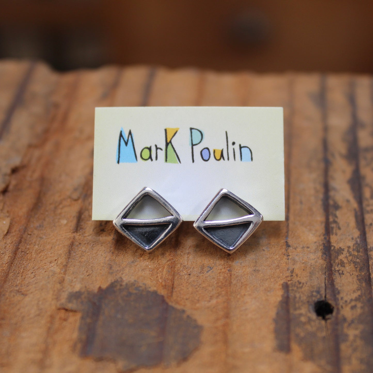 Modern Sterling Silver Half Diamond Post Earrings