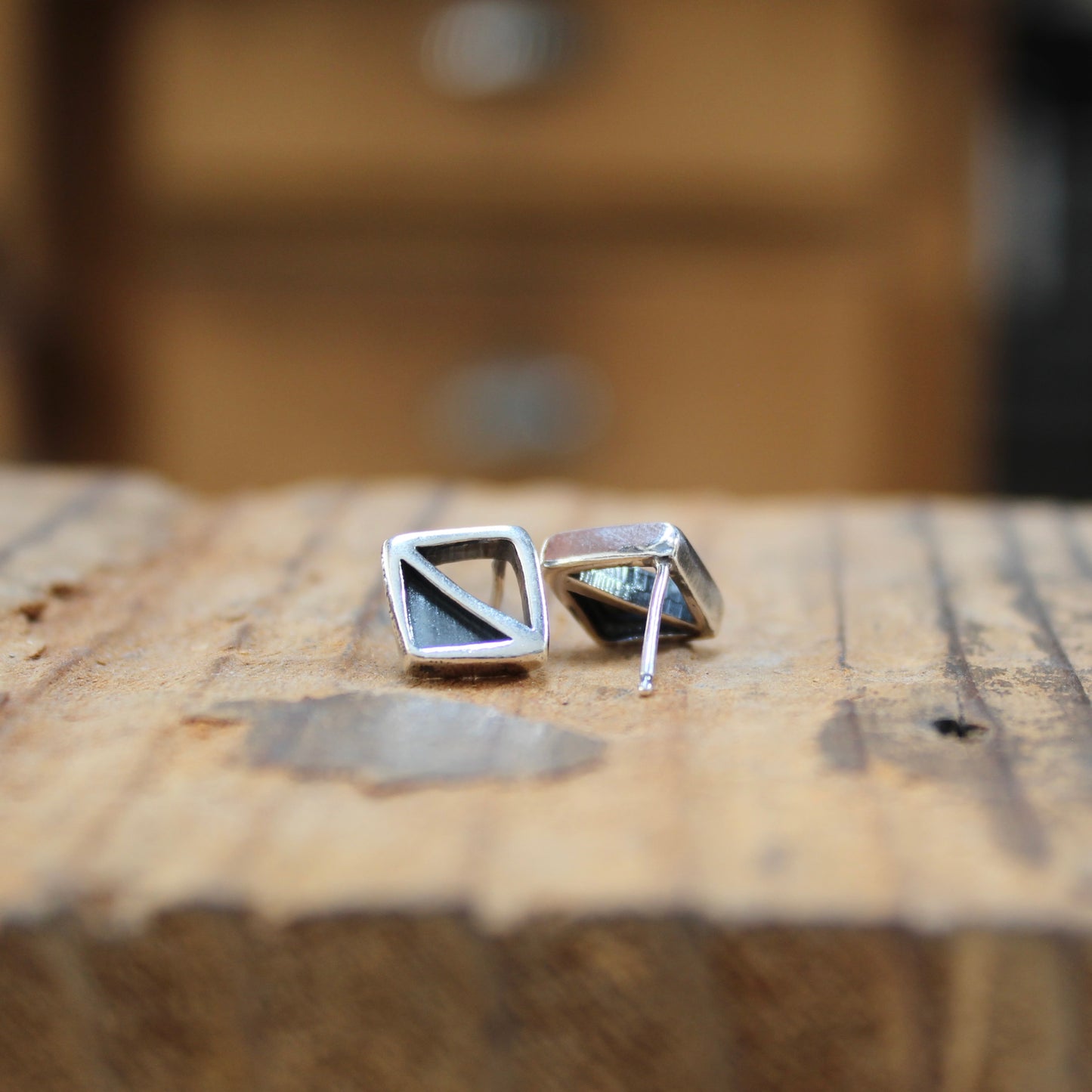 Modern Sterling Silver Half Diamond Post Earrings