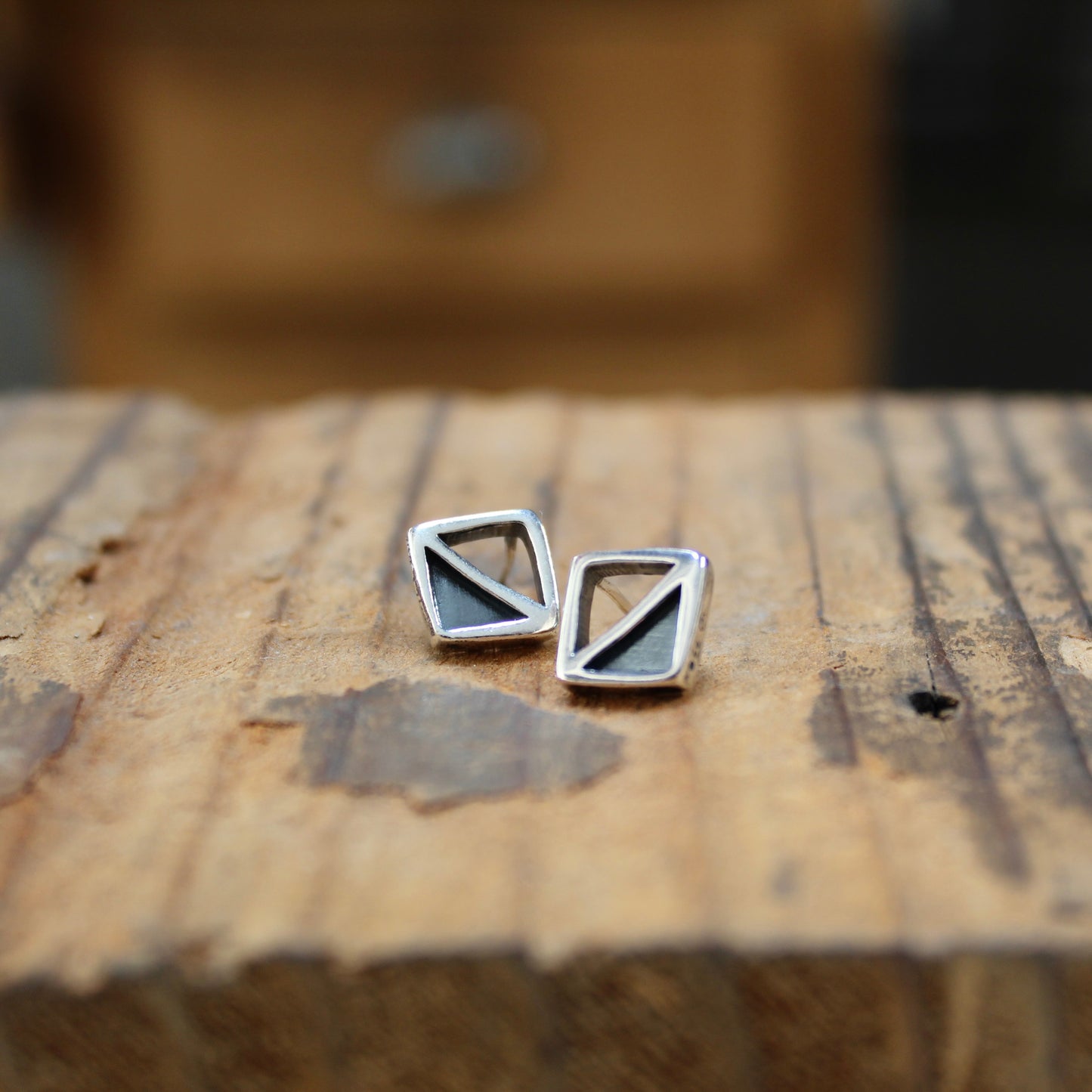 Modern Sterling Silver Half Diamond Post Earrings