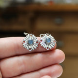 Sterling Silver and Labradorite Earrings in Flower Shape Setting on Lever Backs