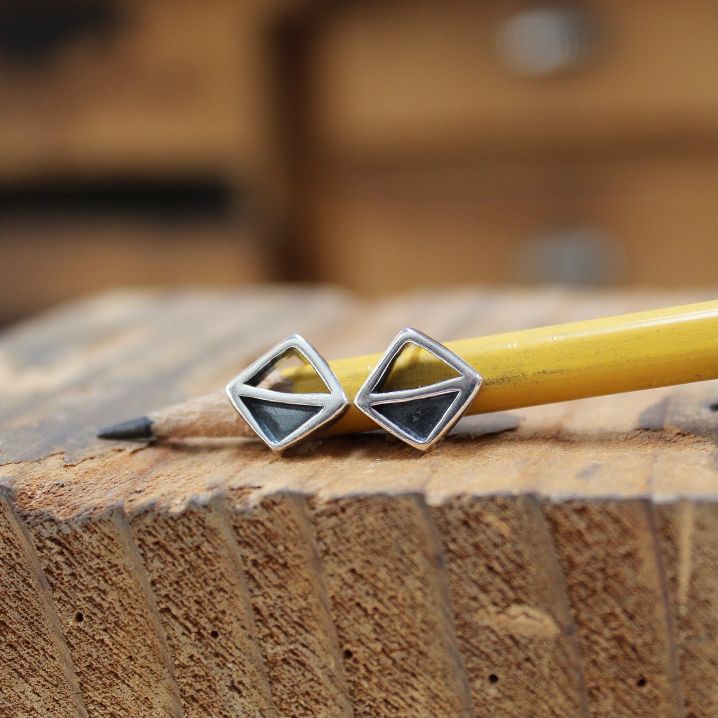 Modern Sterling Silver Half Diamond Post Earrings