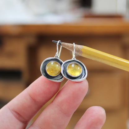Yellow Opal Earrings - Opals Set in Unique Shadowbox Setting on French Hook Ear Wires