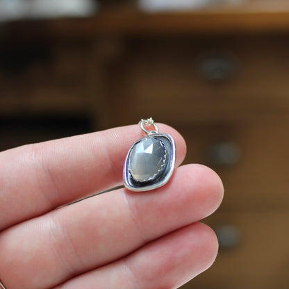 Grey Moonstone Necklace - Rose Cut Moonstone Pendant on Adjustable Chain