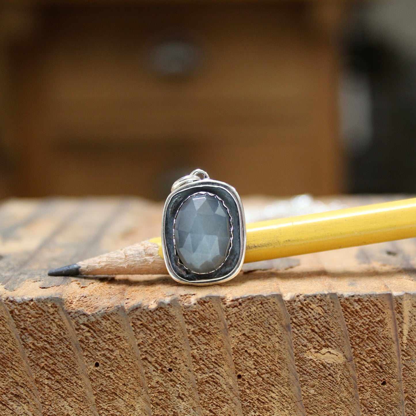 Grey Moonstone Necklace - Rose Cut Moonstone Pendant on Adjustable Chain