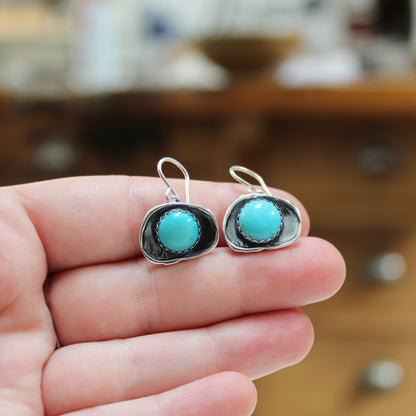 Kingman Turquoise Earrings - Brilliant Blue Turquoise Earrings in Modern Shadowbox Setting