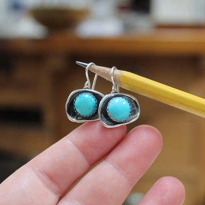 Kingman Turquoise Earrings - Brilliant Blue Turquoise Earrings in Modern Shadowbox Setting