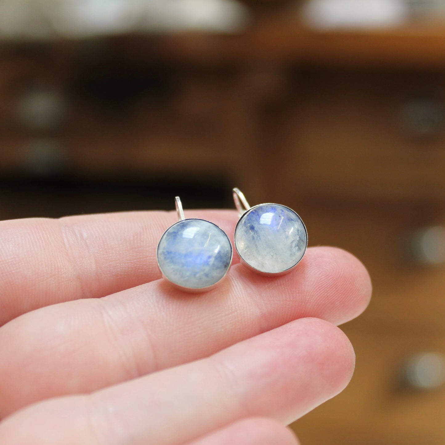 Modern Blue Moonstone Lever Back Earrings - Gemstone Jewelry
