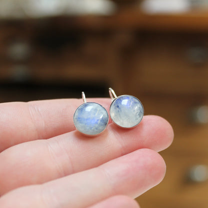 Modern Blue Moonstone Lever Back Earrings - Gemstone Jewelry