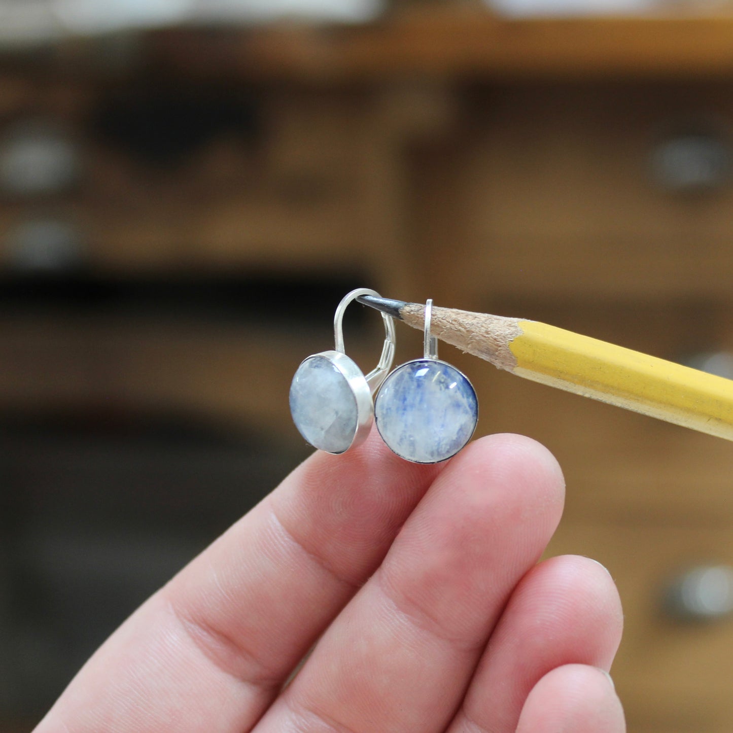 Modern Blue Moonstone Lever Back Earrings - Gemstone Jewelry