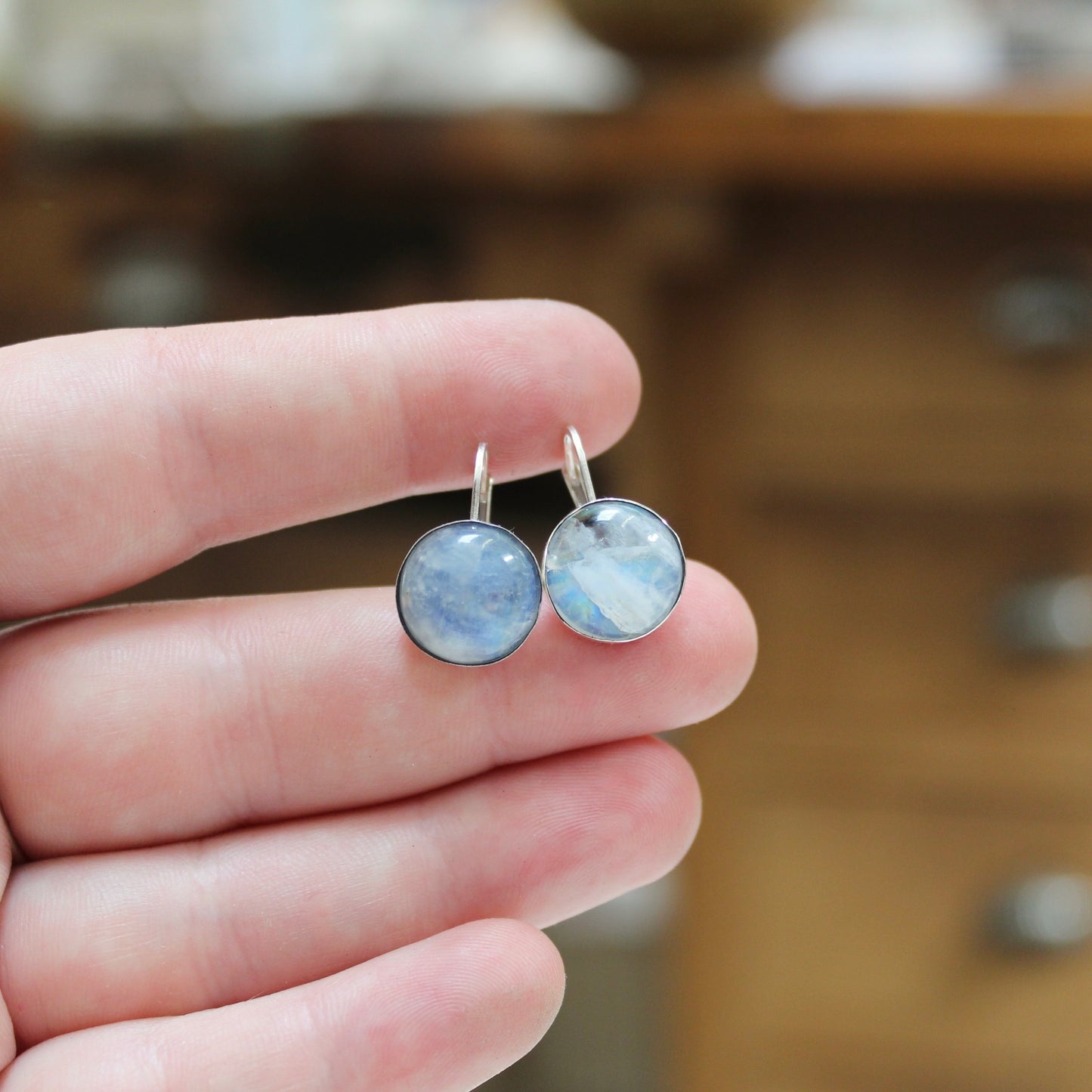 Modern Blue Moonstone Lever Back Earrings - Gemstone Jewelry