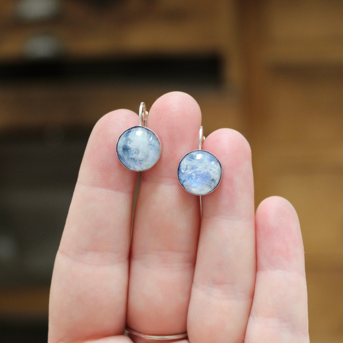 Modern Blue Moonstone Lever Back Earrings - Gemstone Jewelry