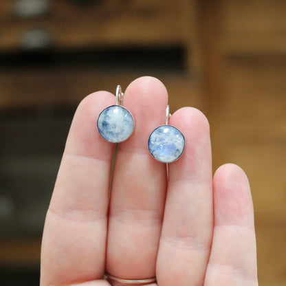 Modern Blue Moonstone Lever Back Earrings - Gemstone Jewelry