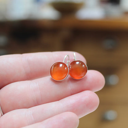 Sterling Silver Deep Orange Carnelian Earrings on Silver Lever Back Wires