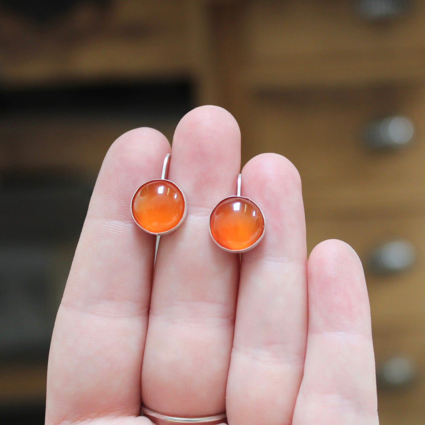 Sterling Silver Deep Orange Carnelian Earrings on Silver Lever Back Wires