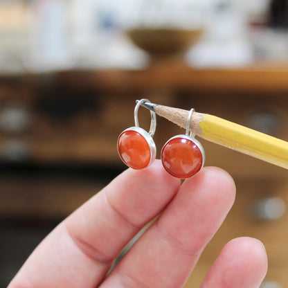 Sterling Silver Deep Orange Carnelian Earrings on Silver Lever Back Wires