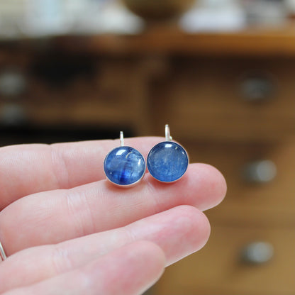 Sterling Silver Shiny Blue Kyanite Earrings on Silver Lever Back Wires