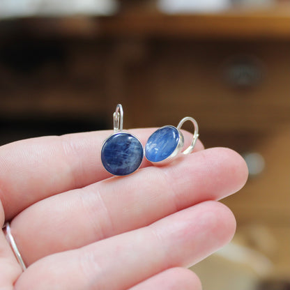 Sterling Silver Shiny Blue Kyanite Earrings on Silver Lever Back Wires