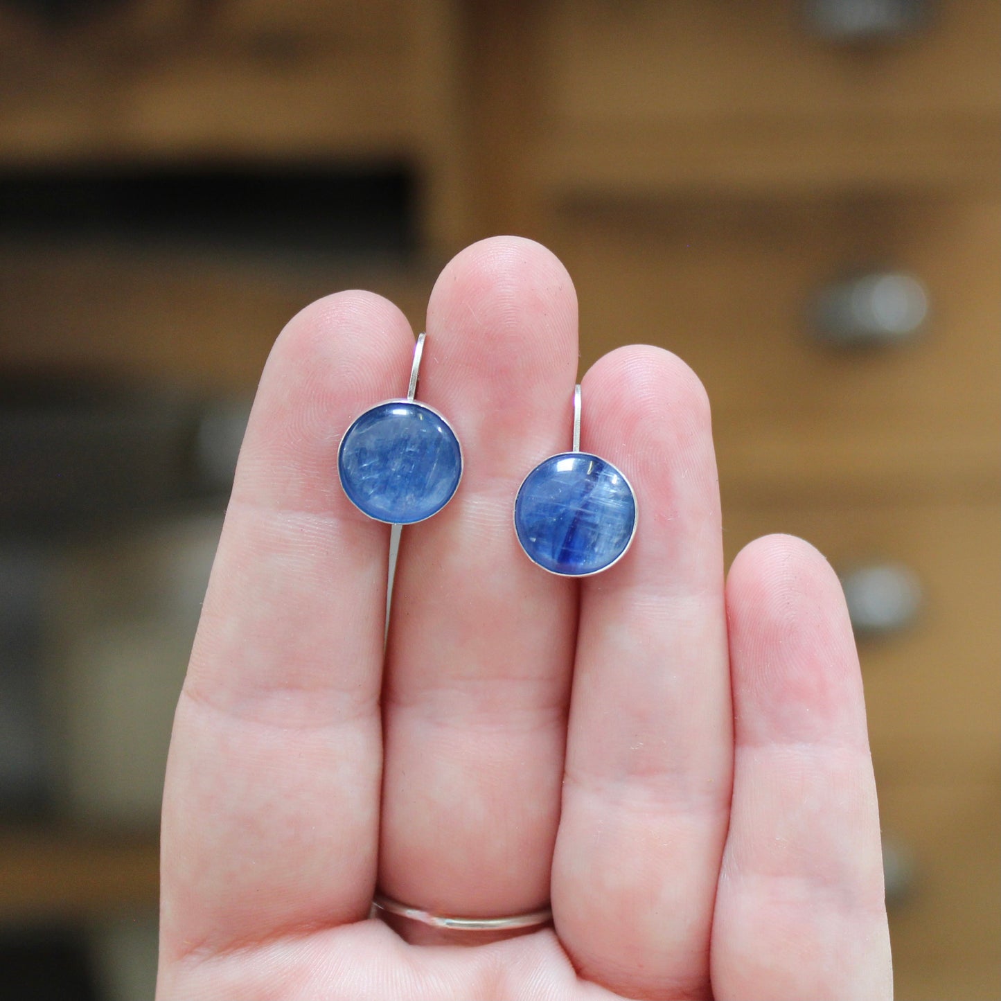 Sterling Silver Shiny Blue Kyanite Earrings on Silver Lever Back Wires