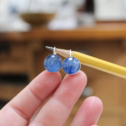Sterling Silver Shiny Blue Kyanite Earrings on Silver Lever Back Wires