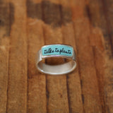 Talks to Plants Ring - Sterling Silver and Blue Enamel Gift for Gardners - Green Thumb Gift for Men and Women