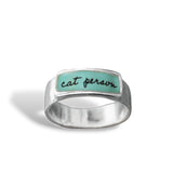 Mark Poulin Sterling Silver Cat Person Band Ring - Vitreous Enamel Cat Ring - Ring for Cat Lovers - Cat Jewelry for Men and Women