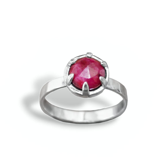 Rose Cut Ruby Prong Set in a Sterling Silver Base - Great for Stacking or Pairing