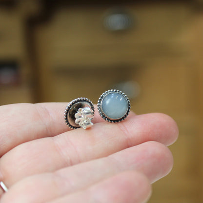 Sterling Silver and Grey-White Moonstone Post Earrings