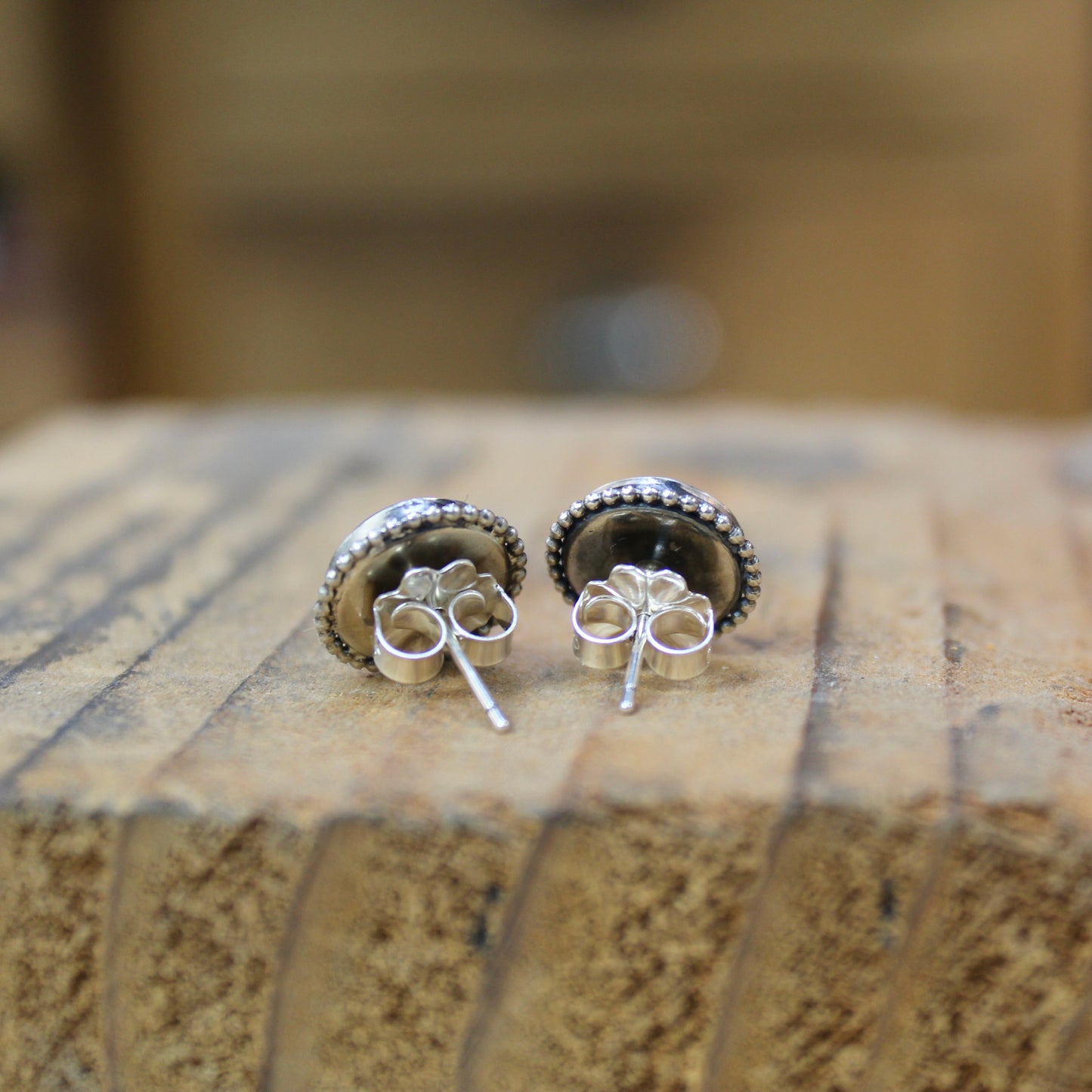 Sterling Silver and Grey-White Moonstone Post Earrings