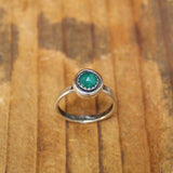 Rose Cut Emerald Ring Bezel Set in Sterling Silver - Great for Stacking or Pairing
