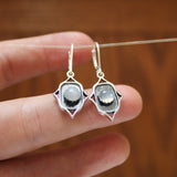 Sterling Silver Rococo Style Earrings with Bezel Set Moonstones - Gemstone Dangle Earrings