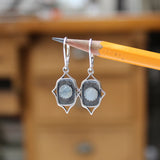Sterling Silver Rococo Style Earrings with Bezel Set Moonstones - Gemstone Dangle Earrings