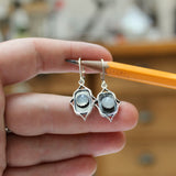 Sterling Silver Rococo Style Earrings with Bezel Set Moonstones - Gemstone Dangle Earrings