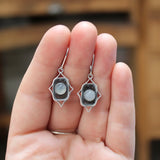 Sterling Silver Rococo Style Earrings with Bezel Set Moonstones - Gemstone Dangle Earrings