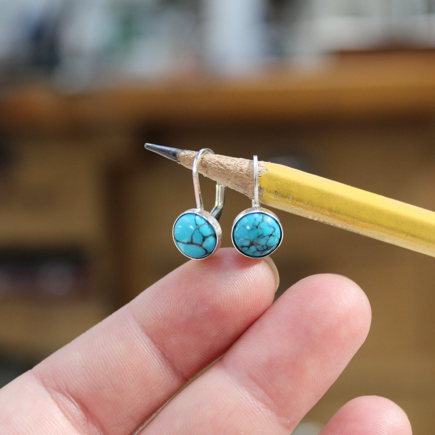 Turquoise and Sterling Silver Lever Back Earrings