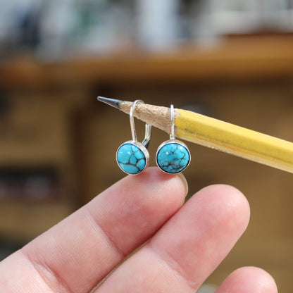 Turquoise and Sterling Silver Lever Back Earrings